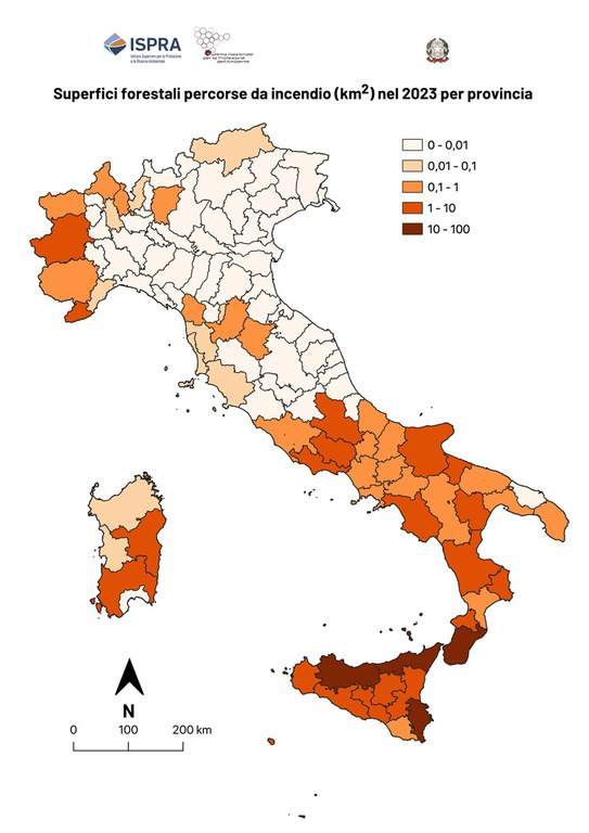 superficie forestale percorsa da incendi - anno 2023