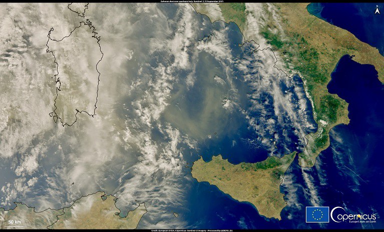 European Union, Copernicus Sentinel-3 imagery -Saharan Dust Over SouthernItaly